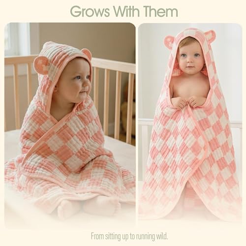 Image of Ultra-Soft Muslin Toddler Hooded Towel - 55 x 28 Inches, Ideal for Bath & Beach, Suitable for Both Boys & Girls from Newborns to Toddlers
