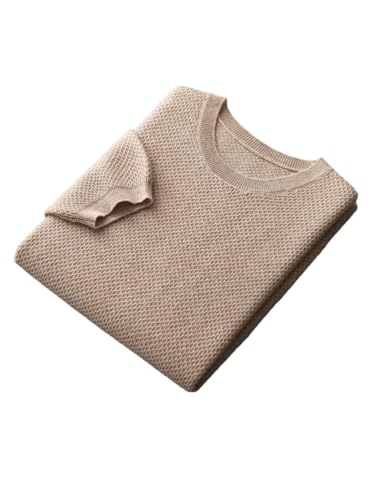 Men’S Wool O-Neck Short Sleeve Honeycomb Jacquard Knit Pullover Business Casual Knitted Jumper Top