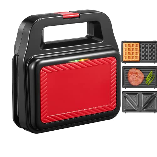 Gaufrier Croque Monsieur 3 en 1, Appareil Croque Monsieur 750 W Grill, Gaufrier et Sandwich, 3 Plaques Antiadhésives et Interchangeables, Noir Cover