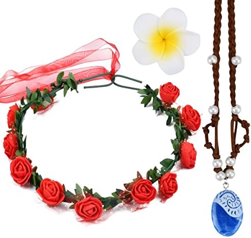 Princess Sapphire Necklace Set with Floral Wreath for Women Cosplay | Blue Pendant, Headband, Hair Clip, Costume Jewelry, Birthday Party, Dress Up, Princess Theme