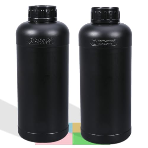 UMETASS 2 Pack 34 oz Black Fluorinated Plastic Bottles with Lids & Caps, Small Travel Size Containers for Liquid, Water, Toiletries, Pill, Industrial Chemical Reagents Storage