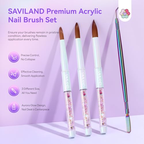 Image of SAVILAND Kolinsky Acrylic Nail Brush Size 6,10,14 with Brush Cleaner White
