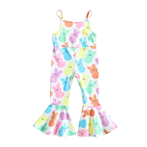 CM C&M WODRO Easter Outfits for Toddler Girls Bell Bottom One Piece Romper Baby Cute Bunny Floral Print Onesies Jumpsuit