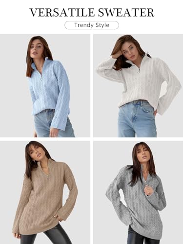 Imily Bela Womens Cable Knit Half Zip Sweater V Neck Collared Fall Trendy Oversized Long Sleeve Pullover Tops4