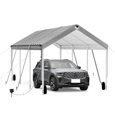 Sannwsg Carports 12X20 Heavy Duty,Portable Car Port Garage,Carport Canopy with Adjustable Height from 10 ft to 11.5 ft,Outdoor Car Shelter All Weather, Grey