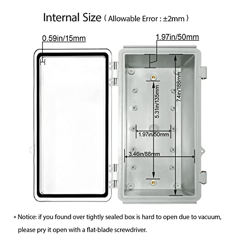 Lemotech Electrical Box, Ip67 Waterproof Hinged Clear Cover Stainless Steel Latch Junction Box, Abs Plastic Electrical Enclosure With Mounting Plate,Wall Brackets, Cable Glands,8.2"X4.2"X2.9",Grey #TOP4