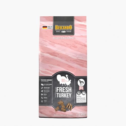 BELCANDO MASTERCRAFT Hundefutter trocken Fresh Turkey, 2,2kg, Trockenfutter für Hunde mit Truthahn, 80% Frischfleisch, getreidefrei, für alle Rassen, Made in Germany