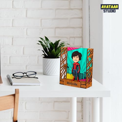 Image of Personalized Gift for Kids, Friends Character Caricature Photo Frame Unique Design Customized Gift for Children, Return Gift Idea (Spiderman, Box)