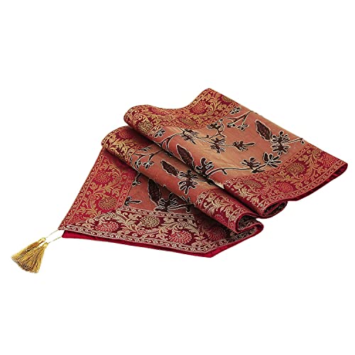 Image of E-EZRA Ari Zari Embroidery Table Runner for Dining Table 6 Seater 72IN Indian Satin Traditional Long Runner Up with Tassels Coffee Tablecloth for Room & Home Decor Runner (Maroon)