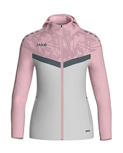 JAKO Iconic Kapuzenjacke Gr. 38 Soft Grey/Dusky Pink/Anthra Light - Zipper Hoodie Damen, Bequeme Sweatjacke mit Keep Dry Funktion aus 100% recyceltem Polyester