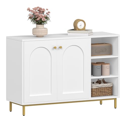 Hzuaneri Bathroom Storage Cabinet, Bathroom Floor Cabinet with 3 Open Adjustable Shelves and 2 Doors, Freestanding Bathroom Storage Unit for Living Room, Entryway, Kitchen, White SC10203G - Image 8