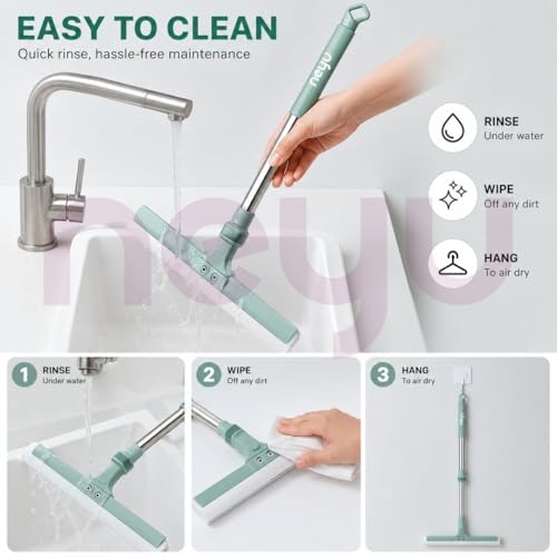 Image of NEYU Magic Broom Wiper for Bathroom & Floor Cleaning, Silicone Sweeper with Built-in Drying Squeegee & Dust Remover