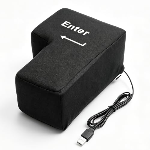 Big Enter Button USB Riesige Enter Taste als Anti-Stress-Kissen Schreibtischkissen zum Schlagen Plug & Play Spaßtaste für Büro & Gaming Lustiges Geschenk für Informatiker & Gamer 21x15x10CM