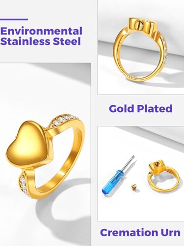 Image of Richsteel Stainless Steel Heart /Claddagh Cremation Urn Ring for Ashes for Women Waterproof Locket Rings Memorial Jewelry(with Gift Box)