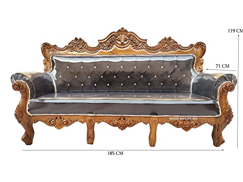 Image of Luxury Wooden Teakwwood Five Seater Sofa Set for Living Room (Honey Brown) Solid Wood Outdoor Chair 5 Seater Sofa | (17)
