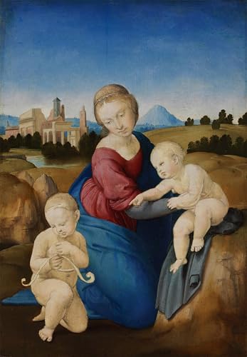 XcBAIHOUD Reproducción de lienzo Figura Pintura Famosos Cuadros la Dama col Bambino e il Bambino Battista la Dama Esterházy di Raffaello Sanzio Raffaello para Decoración de Paredes 60x90cm