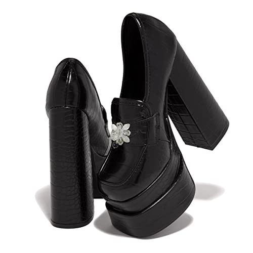 YDN Women Platform Square Toe Pumps Rhinestone Chunky High Heels Dress Party Evening Shoes Size 4-15 US2