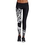 Hosen Damen Gedruckt Sport Yoga Workout Gym Fitness Übung Athletisch (S,Schwarz)