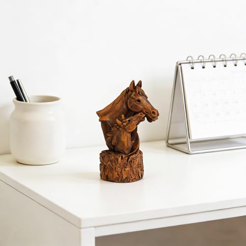 Estatua de Caballo Madre y Potro en Resina Marrón 4 Pulgadas miniatura 6