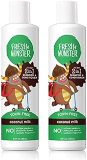 Fresh Monster 2-in-1 Kids Shampoo & Conditioner, Toxin-Free, Hypoallergenic, Tear-free Shampoo & Conditioner for Kids, Coconut (2 Pack, 8.5oz/each)