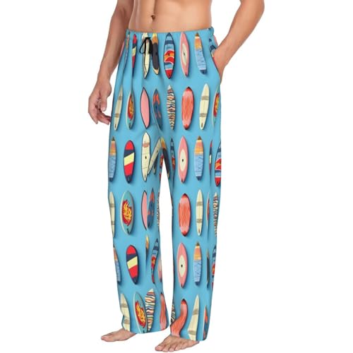 Mens Pajama Pants - Colorful Surfboard Print Soft Sleep Lounge Pants For Men, Casual Pj Bottoms With Pockets