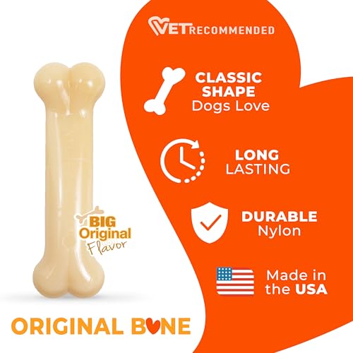 Image of Nylabone Power Chew Original Bone Dog Chew Toy, Original Flavor, Medium | Durable chew toys, long lasting, flavor throughout, discourages destructive chewing, keeps dogs busy, for dogs up to 35 lbs