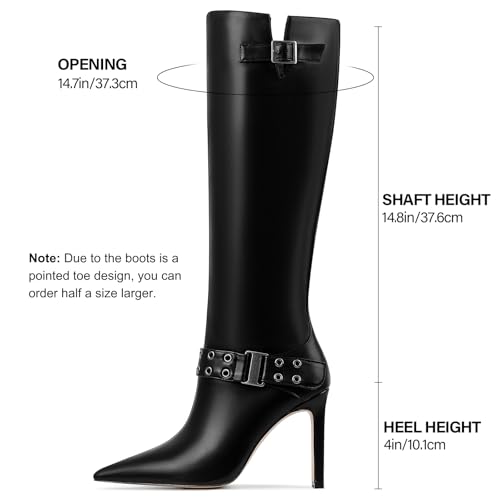 Uacllcau Knee High Boots Women Pointed Toe Tall Boots Sexy Stiletto High Heels Long Boots Fashion Trendy Buckle Dress Boots Slouch Zipper Heeled Boots3