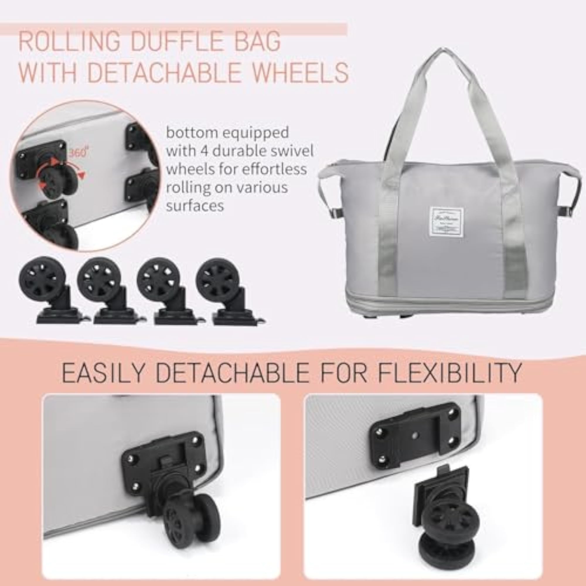 Rolling Duffle Bag with Wheel, Expandable Travel Bag