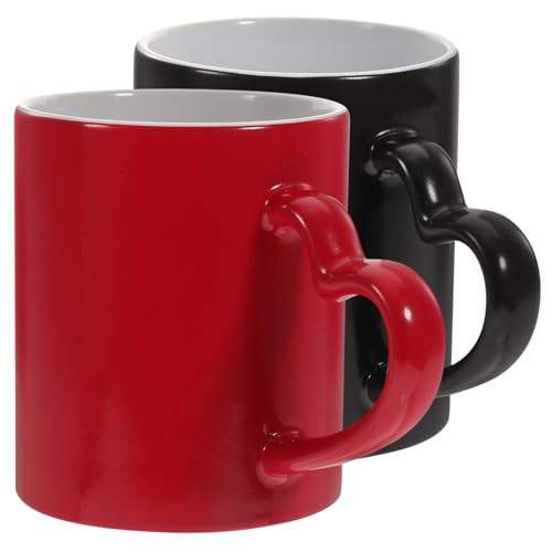 Baluue 2個 カップル用マグカップ 磨り仕上げ セラミック製 ハート型ハンドル付き 男女兼用 ラテやコーヒーに オフィスや自宅で使えるかわ
