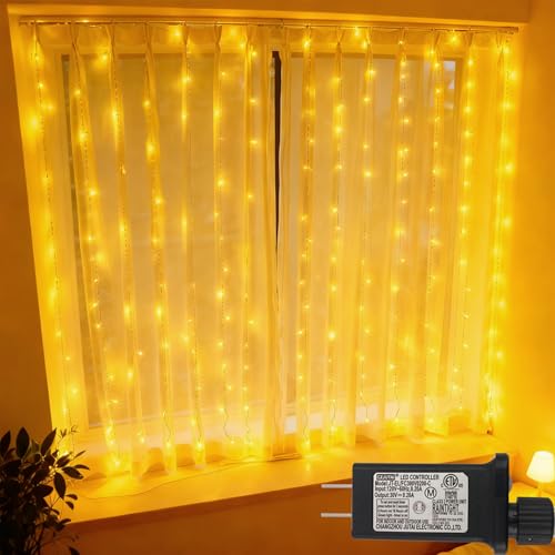 ZBPP 300 LED Curtain Lights Plug-in Fairy Curtain Lights with 8 Modes, Connectable Indoor/Outdoor...