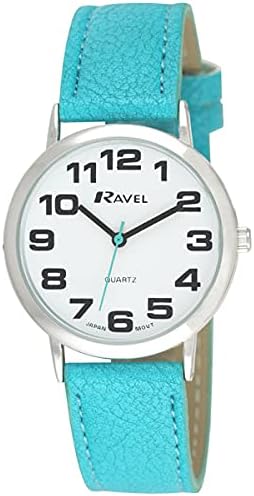 Ravel Large Case Fashion on PU Strap Women's Quartz Watch with White Dial Analogue Display and Blue Plastic Strap R0105.13.6