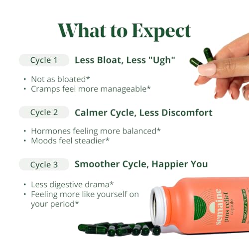 Image of Semaine PMS & Period Support - Ease Menstrual Cramps: No More Period Cramps, Mood Swings, or Bloating. Clinically-Studied Ingredients (40 Count)
