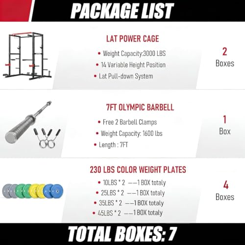 Image of SPORTSROYALS Power Rack, Multi-Functional Power Cage, Squat Rack with Pulley System & LAT Pull Down, Workout Cage with J Hooks for Home Gym
