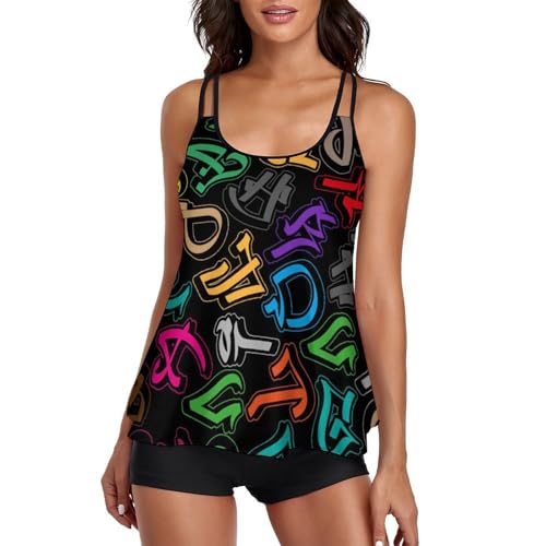 Tankini Maillot de Bain Femme avec Short et Robe de Plage Imprimé Lettres