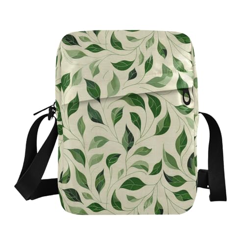 KLL Fresh Green Leaves messenger bag for men Vegan Leather Crossbody Bags For Women Small Travel Shoulder Handbags For Women