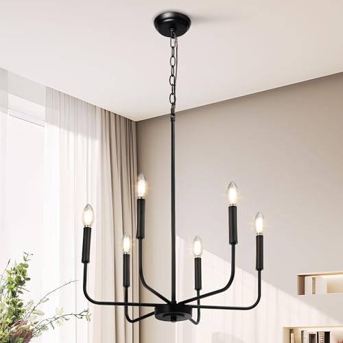 KSANA Black Chandelier, Modern Farmhouse 6-Light Fixture for Bedroom, Foyer, Dining & Living Room, Kitchen, and Entryway