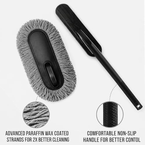 Image of JASIFS Car Duster - Lint-Free & Scratch-Free Car Cleaner Brush with Long Handle - Car Dust Cleaner Features Paraffin Wax Coating for 2X Better Cleaning Performance - Car Cleaning Brush for Exterior