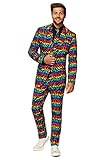 Opposuits Men's Party Suit - Rainbow Print Outfit - Pride - Prom and Homecoming Attire - Including Blazer, Pants and Tie - Size US 46