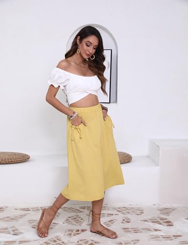 Bianstore Women's Culottes Casual Wide Leg Capris Elastic Waist Palazzo Beach Pants3