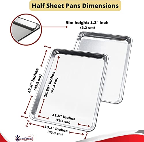 Image of KITCHENATICS Half Sheet Baking Pan Aluminum Nonstick Oven Safe Set of 2 | Two half sheet pans used for large family meals, bread rolls and everyday oven baking