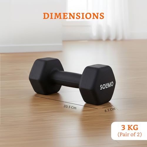 Image of Amazon Brand - Solimo Neoprene Dumbbell 3 Kg, Set of 2 (Black)