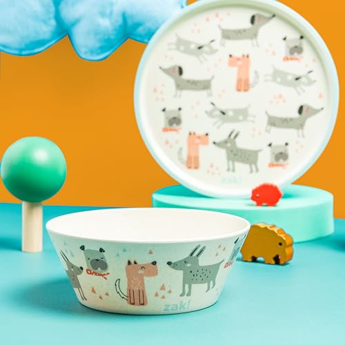 Image of Zak Designs Kids Dinnerware Set 3 Pieces, Durable and Sustainable Melamine Bamboo Plate, Bowl, and Tumbler are Perfect For Dinner Time With Family (Dog)