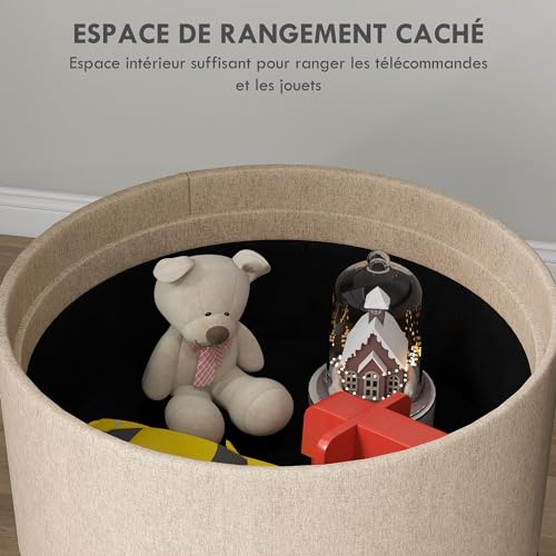 Pouf rond rangement couvercle table beige HOMCOM