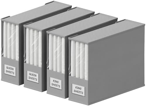 Lifewit 4 Pack Bedding Organizer, Foldable Storage Box Bins, Fabric Closet Organizer, Bed Sheets Storage and Organizers with Lids, Large Clear Window and Label, for Duvet Cover Set, Blankets, Clothes