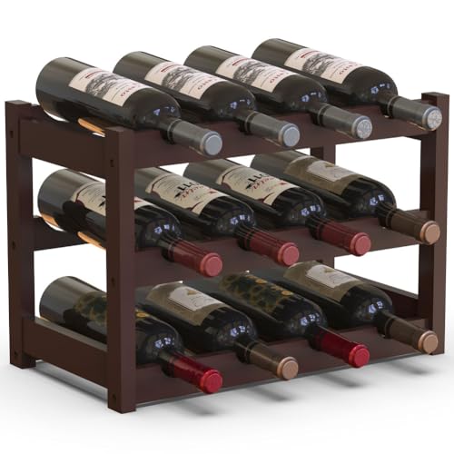 BAKAJI Cantinetta Portavino in Legno Bambù con 12 Scomparti per Vino Champagne, Portabottiglie da Terra, Cantina per Angolo Bar, Salotto, Cucina, Bistrot, Ristorante, 43.5 x 24 x 30 cm (Noce)