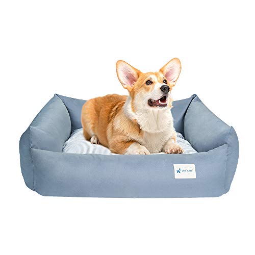 Pet Soft Dog Bed Medium  Rectangle Grey Dog Bed for Medium Dogs, Breathable Dog Cotton Beds with Removable Washable Cover( Grey, Medium)