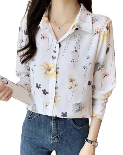 Image of TOPLOT Women's Shirt | Stylish Top Design | Modern Abstract & Floral Prints | Classic Collar with Front Closure for Polished and Everyday Styling | Long Sleeve Casual (5110)