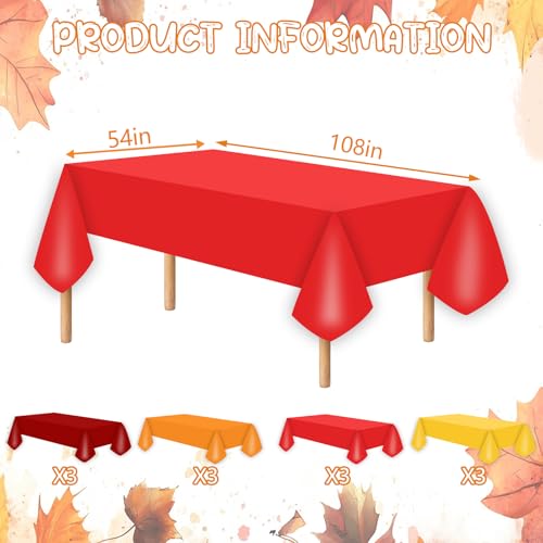 Image of 12 Pcs Plastic Tablecloths, Disposable Rectangle 54 x 108 Inch Waterproof Table Covers for Fall Harvest Thanksgiving Day Family Birthday Baby Shower Party Decorations
