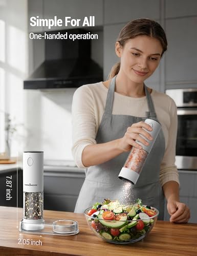 Image of ThermoMaven Electric Salt and Pepper Grinder Set, 110ml Larger Rechargeable Automatic Salt and Pepper Mill Grinder with 6 Adjustable Coarseness, Electric Salt and Pepper Shakers, LED, Snow White