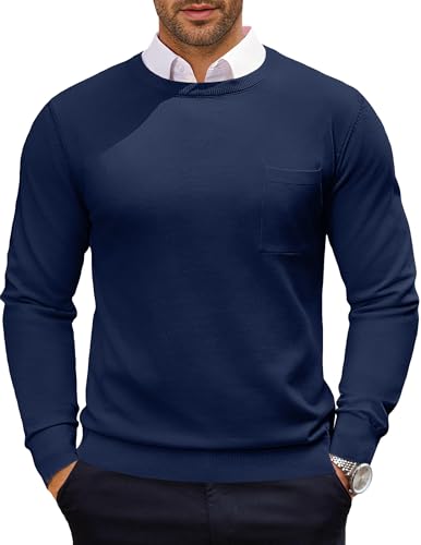 COOFANDY Men's Crewneck Sweater Casual Lightweight Knitted Pullover Sweater with Pocket